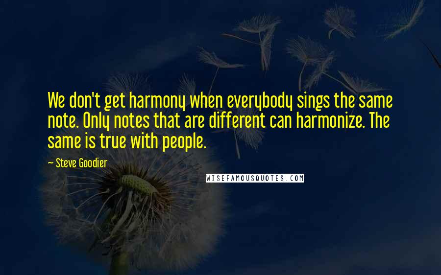 Steve Goodier Quotes: We don't get harmony when everybody sings the same note. Only notes that are different can harmonize. The same is true with people.