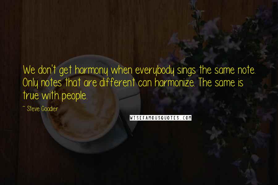 Steve Goodier Quotes: We don't get harmony when everybody sings the same note. Only notes that are different can harmonize. The same is true with people.