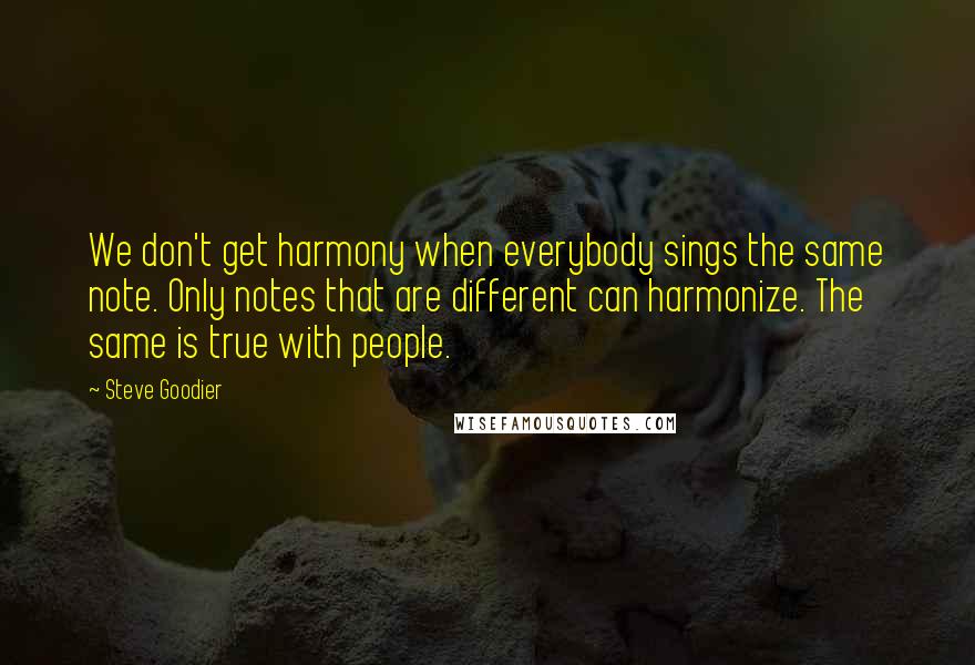 Steve Goodier Quotes: We don't get harmony when everybody sings the same note. Only notes that are different can harmonize. The same is true with people.