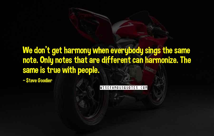 Steve Goodier Quotes: We don't get harmony when everybody sings the same note. Only notes that are different can harmonize. The same is true with people.