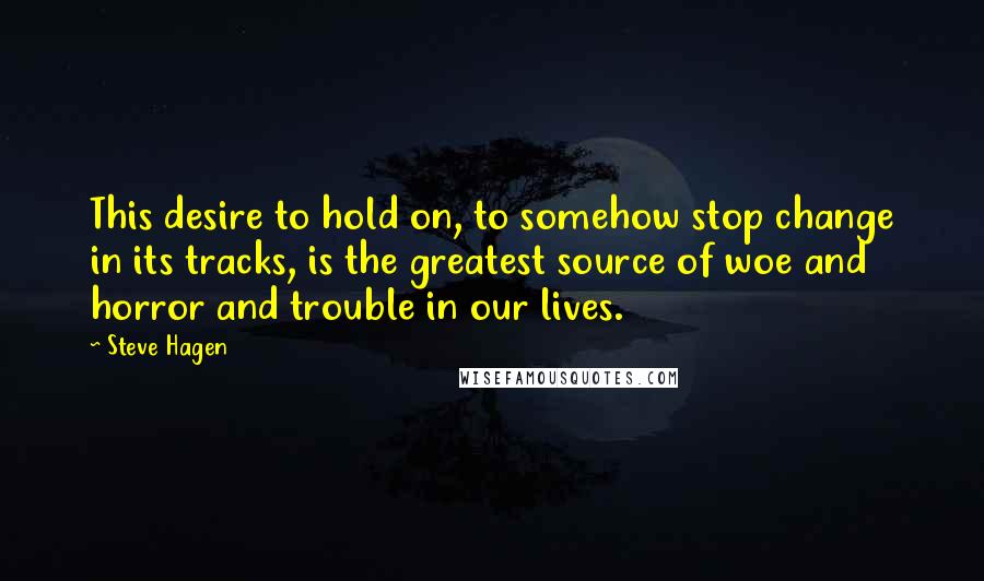 Steve Hagen Quotes: This desire to hold on, to somehow stop change in its tracks, is the greatest source of woe and horror and trouble in our lives.