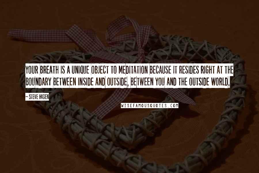 Steve Hagen Quotes: Your breath is a unique object to meditation because it resides right at the boundary between inside and outside, between you and the outside world.