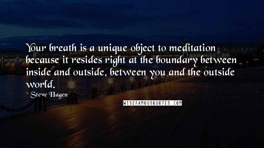 Steve Hagen Quotes: Your breath is a unique object to meditation because it resides right at the boundary between inside and outside, between you and the outside world.