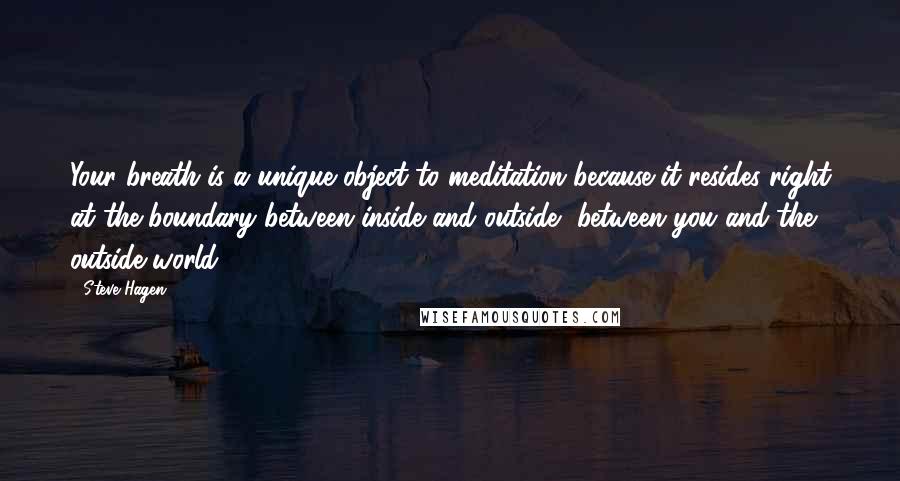 Steve Hagen Quotes: Your breath is a unique object to meditation because it resides right at the boundary between inside and outside, between you and the outside world.