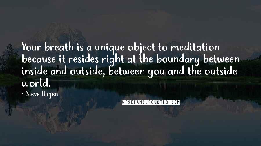 Steve Hagen Quotes: Your breath is a unique object to meditation because it resides right at the boundary between inside and outside, between you and the outside world.