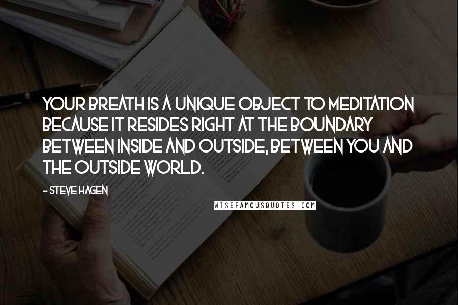 Steve Hagen Quotes: Your breath is a unique object to meditation because it resides right at the boundary between inside and outside, between you and the outside world.