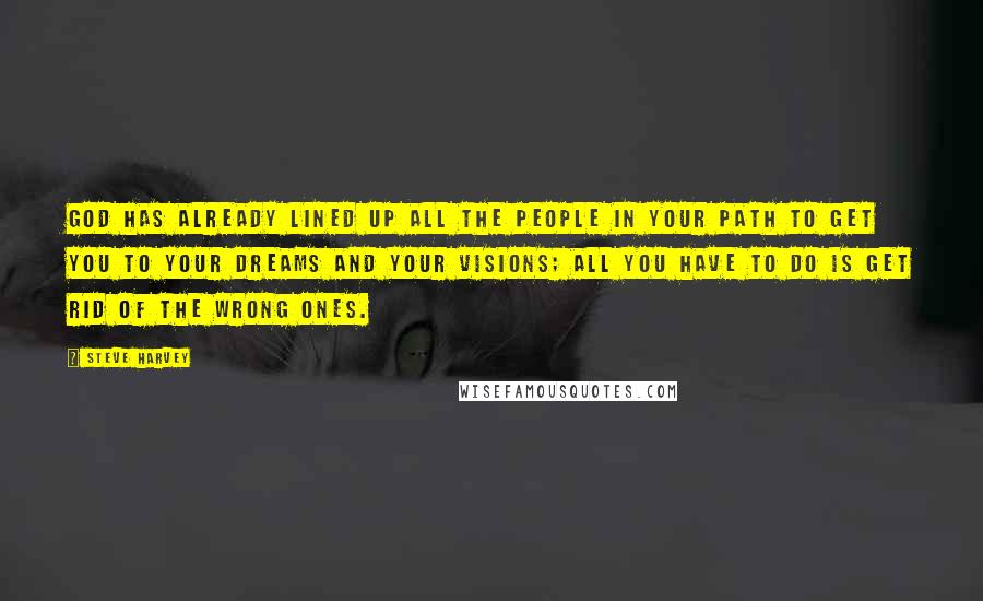 Steve Harvey Quotes: God has already lined up all the people in your path to get you to your dreams and your visions; all you have to do is get rid of the wrong ones.