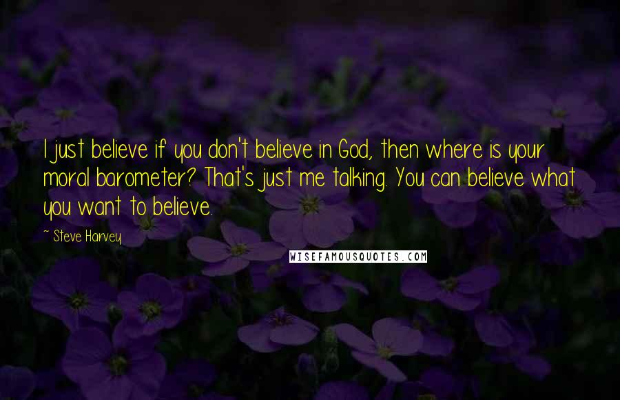 Steve Harvey Quotes: I just believe if you don't believe in God, then where is your moral barometer? That's just me talking. You can believe what you want to believe.