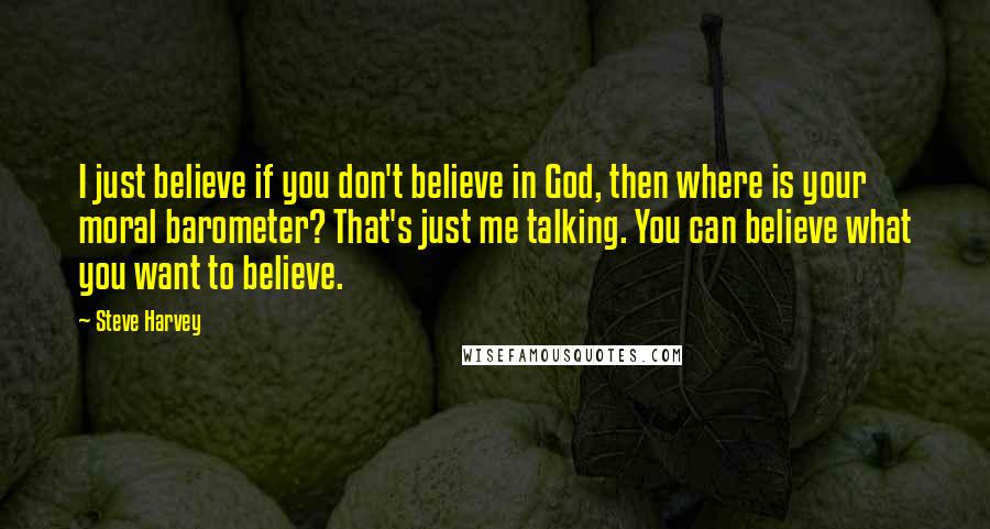 Steve Harvey Quotes: I just believe if you don't believe in God, then where is your moral barometer? That's just me talking. You can believe what you want to believe.