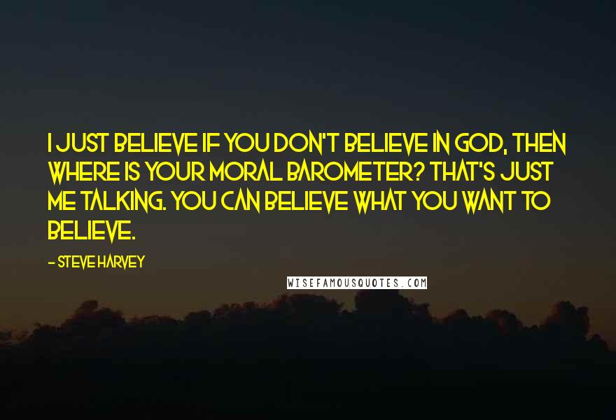 Steve Harvey Quotes: I just believe if you don't believe in God, then where is your moral barometer? That's just me talking. You can believe what you want to believe.