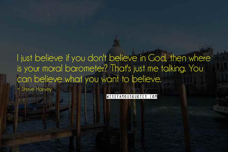 Steve Harvey Quotes: I just believe if you don't believe in God, then where is your moral barometer? That's just me talking. You can believe what you want to believe.