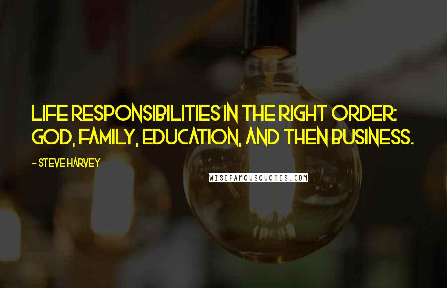 Steve Harvey Quotes: Life responsibilities in the right order: God, family, education, and then business.