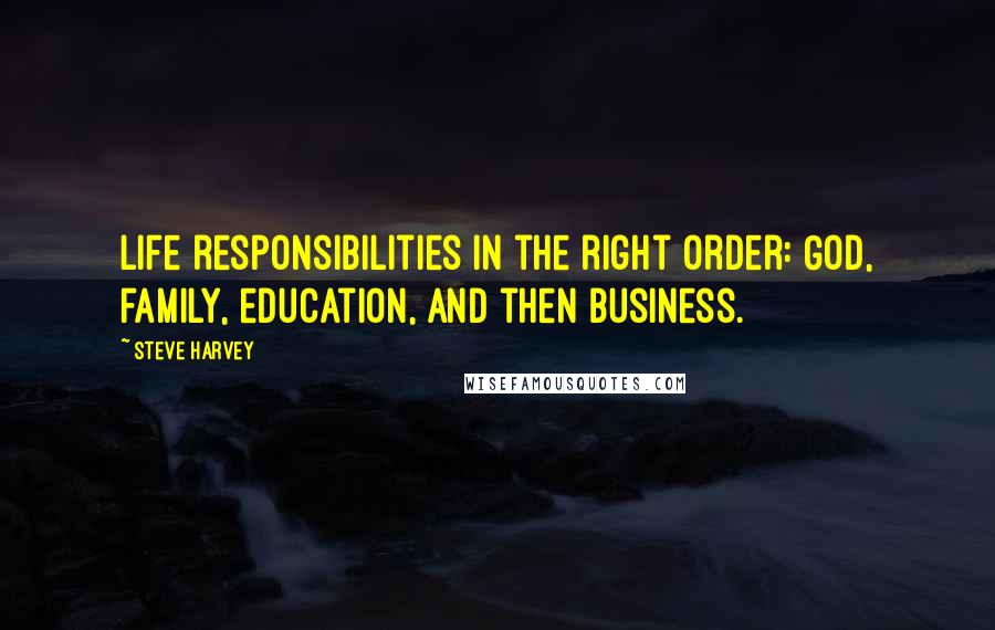 Steve Harvey Quotes: Life responsibilities in the right order: God, family, education, and then business.