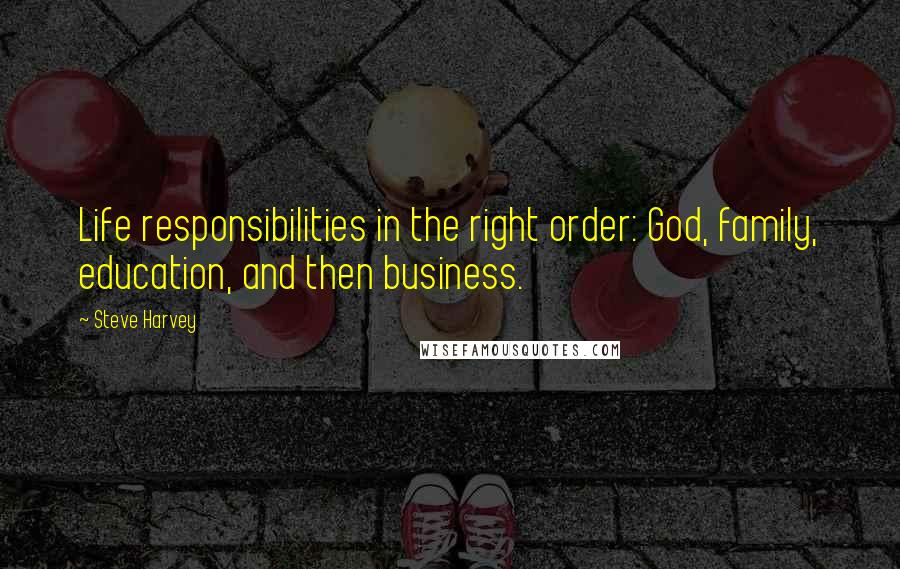 Steve Harvey Quotes: Life responsibilities in the right order: God, family, education, and then business.
