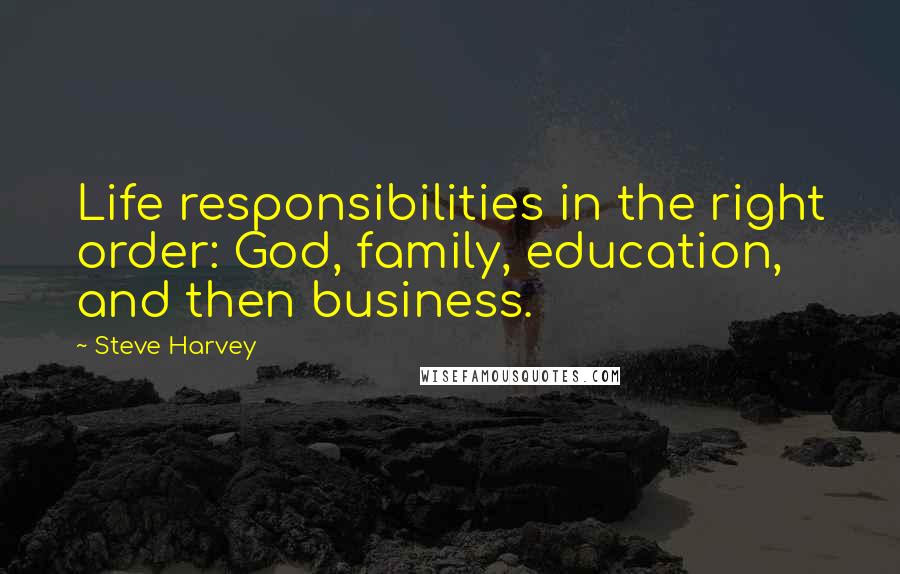 Steve Harvey Quotes: Life responsibilities in the right order: God, family, education, and then business.