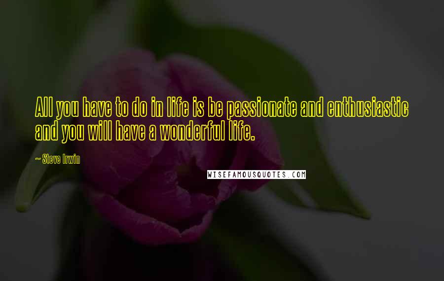 Steve Irwin Quotes: All you have to do in life is be passionate and enthusiastic and you will have a wonderful life.