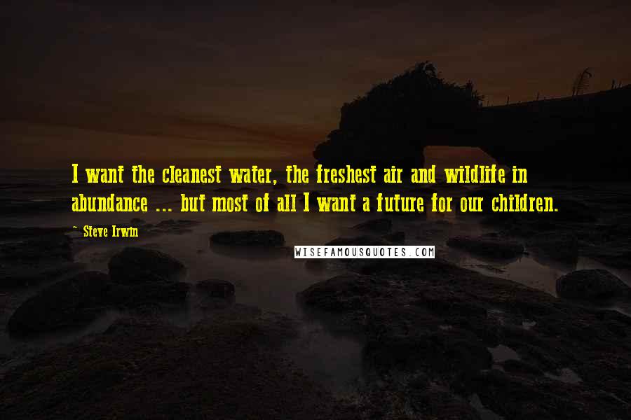 Steve Irwin Quotes: I want the cleanest water, the freshest air and wildlife in abundance ... but most of all I want a future for our children.