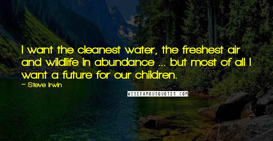 Steve Irwin Quotes: I want the cleanest water, the freshest air and wildlife in abundance ... but most of all I want a future for our children.