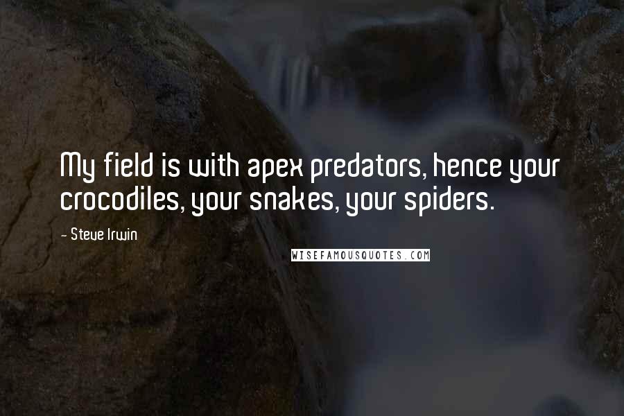 Steve Irwin Quotes: My field is with apex predators, hence your crocodiles, your snakes, your spiders.