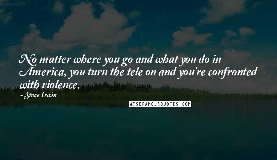 Steve Irwin Quotes: No matter where you go and what you do in America, you turn the tele on and you're confronted with violence.