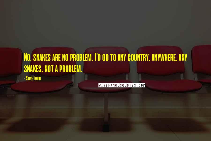 Steve Irwin Quotes: No, snakes are no problem. I'd go to any country, anywhere, any snakes, not a problem.