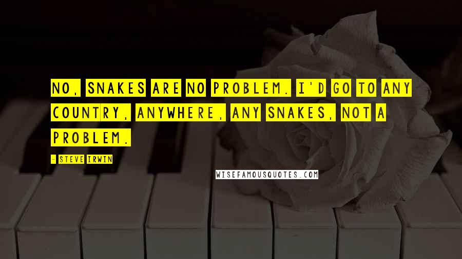 Steve Irwin Quotes: No, snakes are no problem. I'd go to any country, anywhere, any snakes, not a problem.