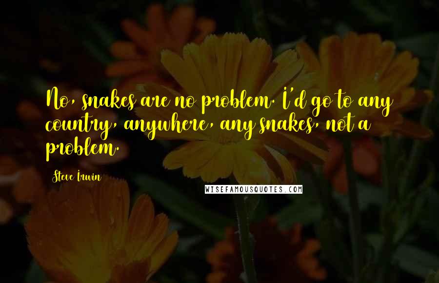 Steve Irwin Quotes: No, snakes are no problem. I'd go to any country, anywhere, any snakes, not a problem.