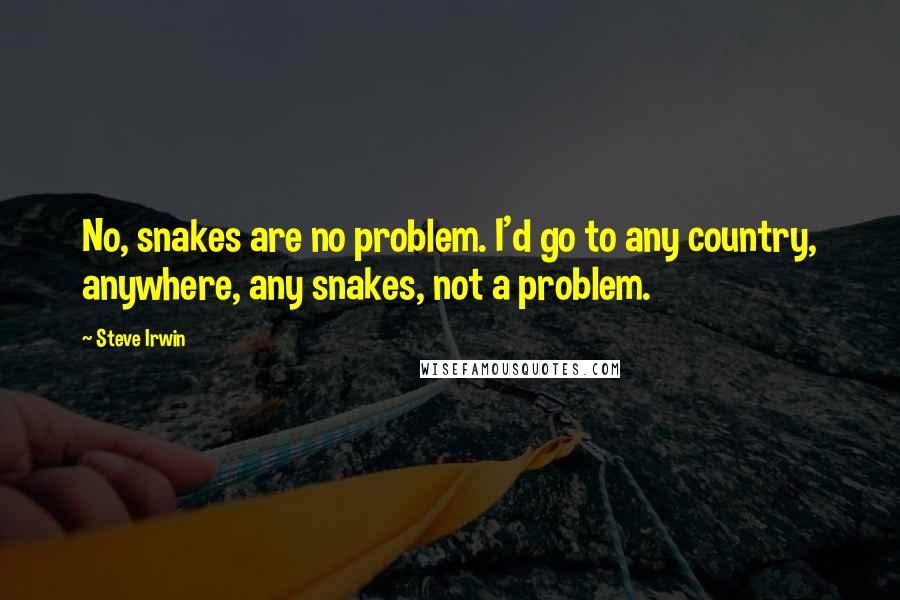 Steve Irwin Quotes: No, snakes are no problem. I'd go to any country, anywhere, any snakes, not a problem.