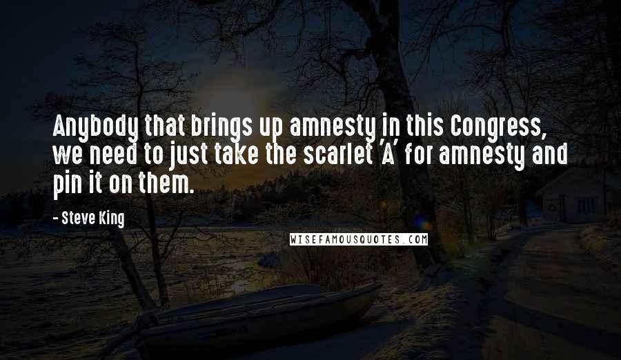 Steve King Quotes: Anybody that brings up amnesty in this Congress, we need to just take the scarlet 'A' for amnesty and pin it on them.