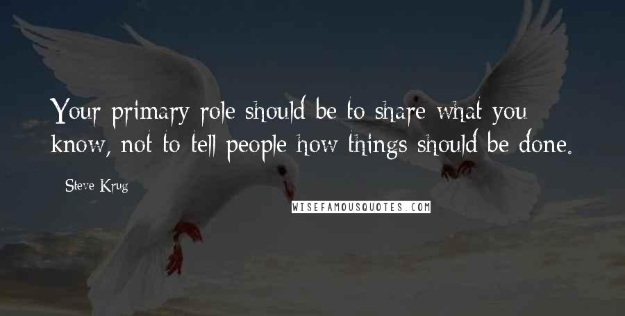 Steve Krug Quotes: Your primary role should be to share what you know, not to tell people how things should be done.