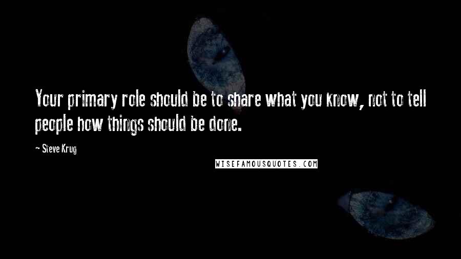 Steve Krug Quotes: Your primary role should be to share what you know, not to tell people how things should be done.