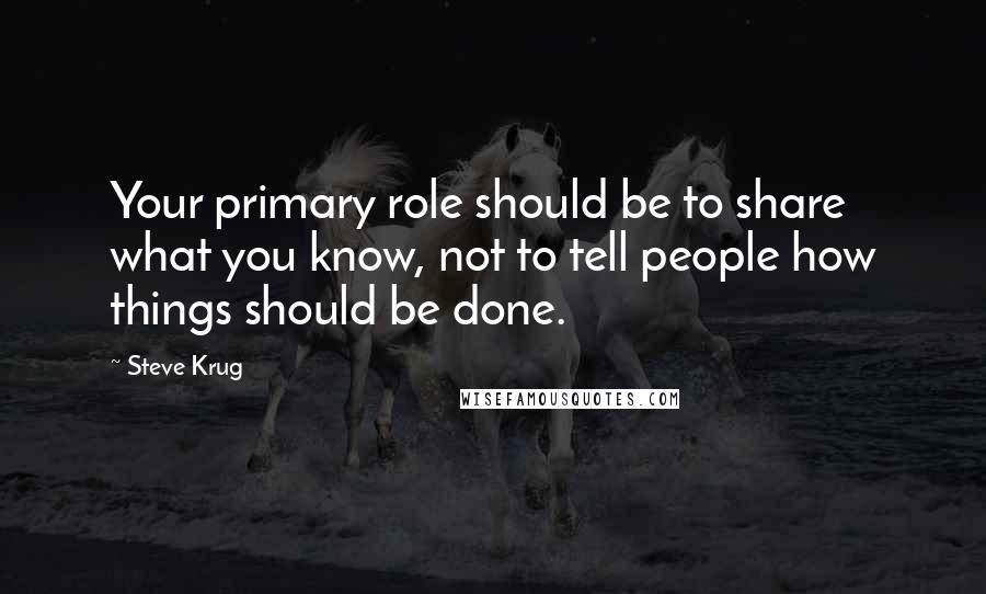 Steve Krug Quotes: Your primary role should be to share what you know, not to tell people how things should be done.