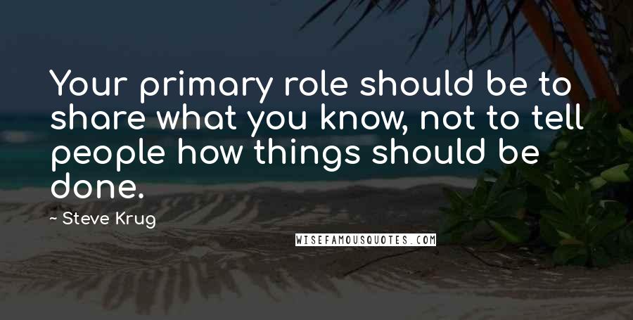 Steve Krug Quotes: Your primary role should be to share what you know, not to tell people how things should be done.