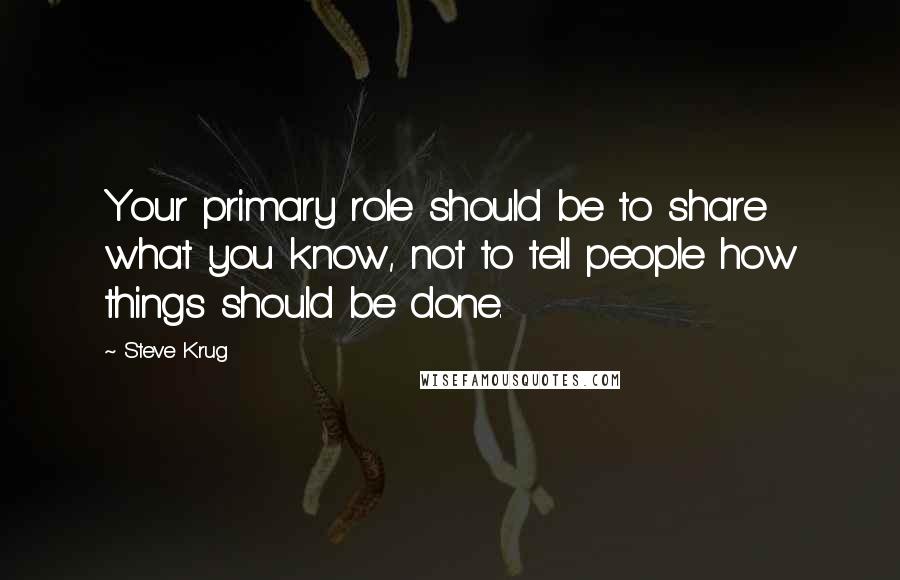 Steve Krug Quotes: Your primary role should be to share what you know, not to tell people how things should be done.