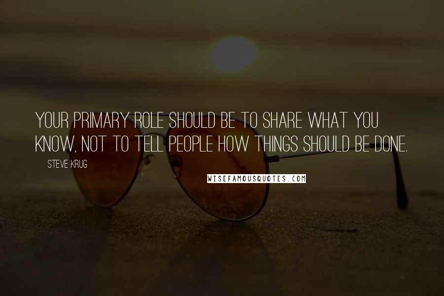 Steve Krug Quotes: Your primary role should be to share what you know, not to tell people how things should be done.