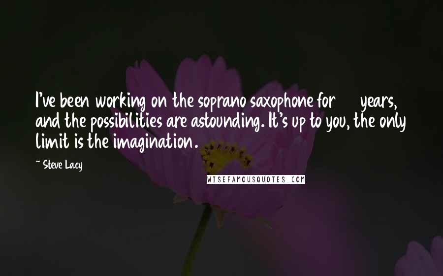 Steve Lacy Quotes: I've been working on the soprano saxophone for 40 years, and the possibilities are astounding. It's up to you, the only limit is the imagination.