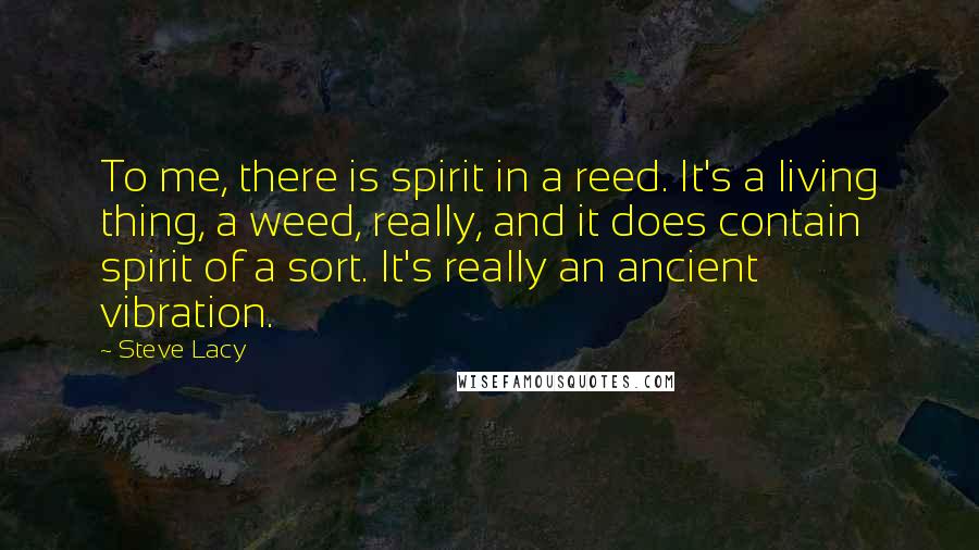 Steve Lacy Quotes: To me, there is spirit in a reed. It's a living thing, a weed, really, and it does contain spirit of a sort. It's really an ancient vibration.