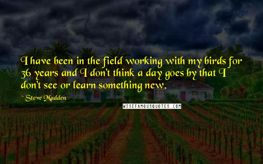 Steve Madden Quotes: I have been in the field working with my birds for 36 years and I don't think a day goes by that I don't see or learn something new.
