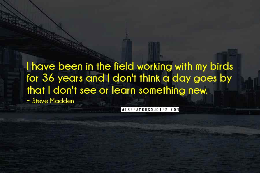 Steve Madden Quotes: I have been in the field working with my birds for 36 years and I don't think a day goes by that I don't see or learn something new.