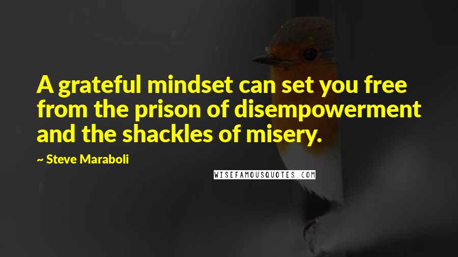 Steve Maraboli Quotes: A grateful mindset can set you free from the prison of disempowerment and the shackles of misery.