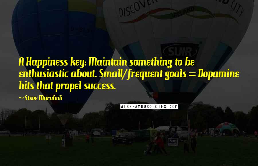 Steve Maraboli Quotes: A Happiness key: Maintain something to be enthusiastic about. Small/frequent goals = Dopamine hits that propel success.