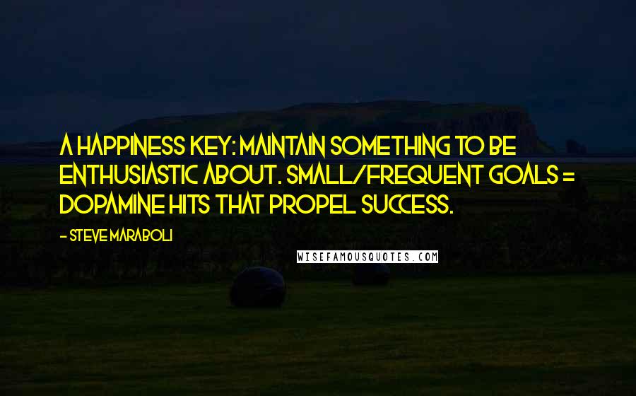 Steve Maraboli Quotes: A Happiness key: Maintain something to be enthusiastic about. Small/frequent goals = Dopamine hits that propel success.