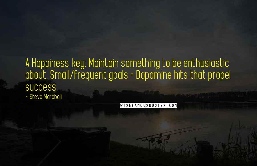 Steve Maraboli Quotes: A Happiness key: Maintain something to be enthusiastic about. Small/frequent goals = Dopamine hits that propel success.