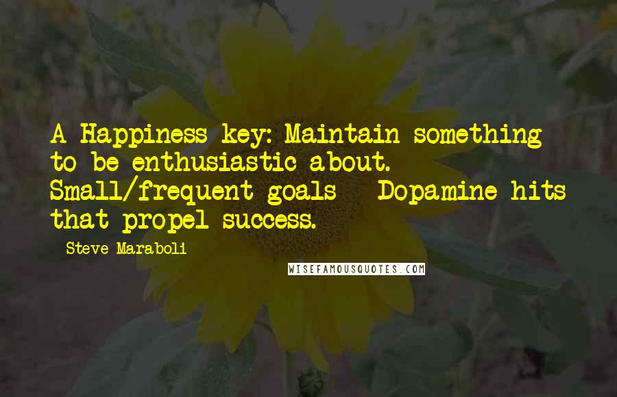 Steve Maraboli Quotes: A Happiness key: Maintain something to be enthusiastic about. Small/frequent goals = Dopamine hits that propel success.