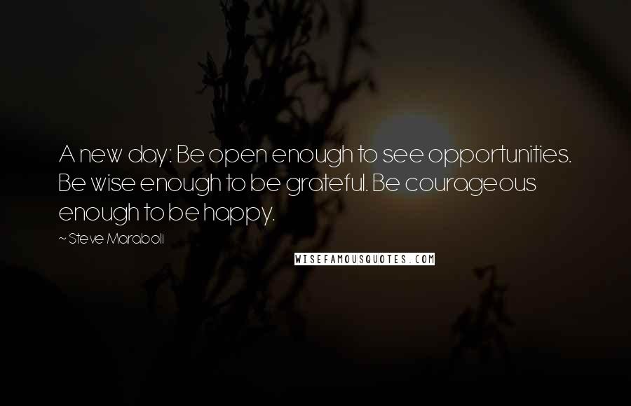Steve Maraboli Quotes: A new day: Be open enough to see opportunities. Be wise enough to be grateful. Be courageous enough to be happy.
