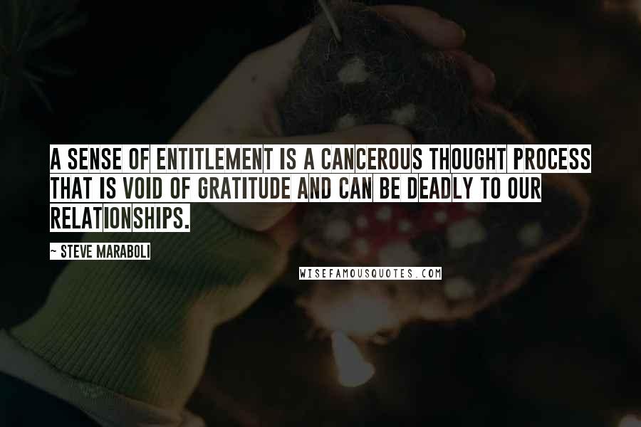 Steve Maraboli Quotes: A sense of entitlement is a cancerous thought process that is void of gratitude and can be deadly to our relationships.