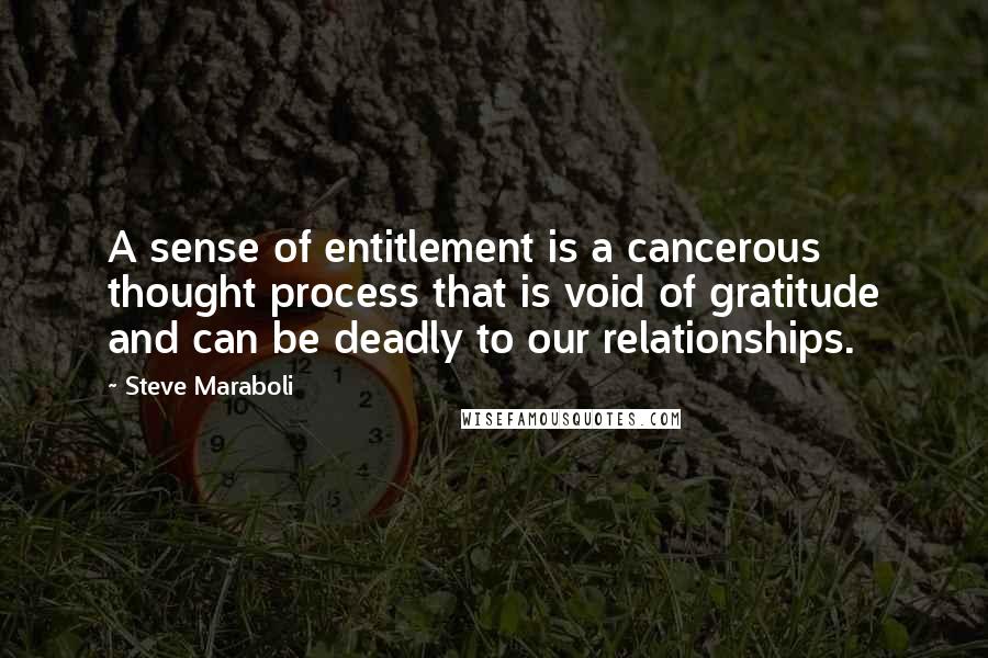 Steve Maraboli Quotes: A sense of entitlement is a cancerous thought process that is void of gratitude and can be deadly to our relationships.