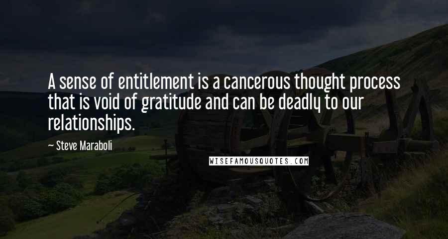 Steve Maraboli Quotes: A sense of entitlement is a cancerous thought process that is void of gratitude and can be deadly to our relationships.