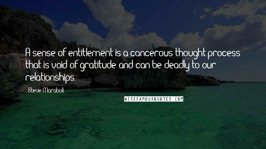 Steve Maraboli Quotes: A sense of entitlement is a cancerous thought process that is void of gratitude and can be deadly to our relationships.