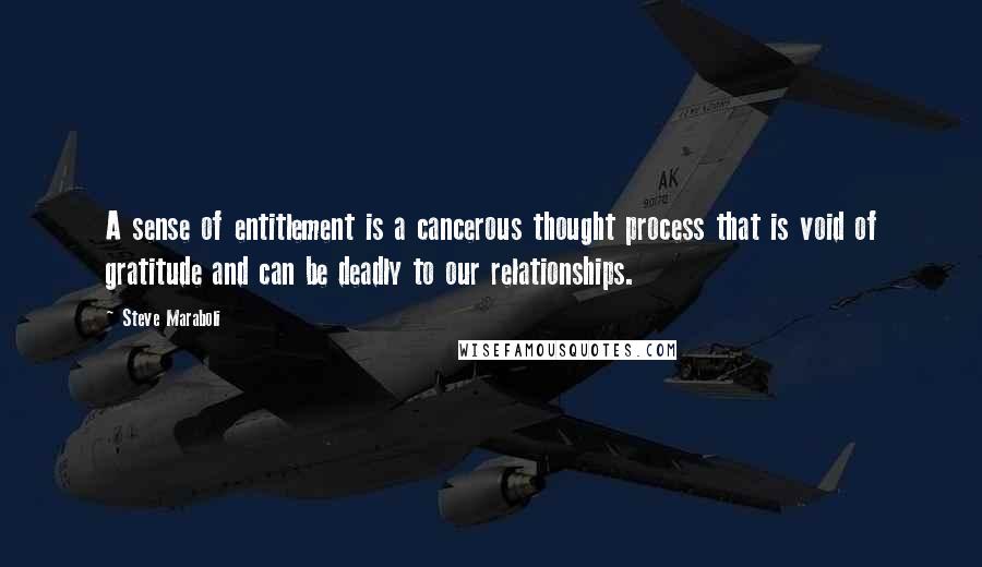 Steve Maraboli Quotes: A sense of entitlement is a cancerous thought process that is void of gratitude and can be deadly to our relationships.
